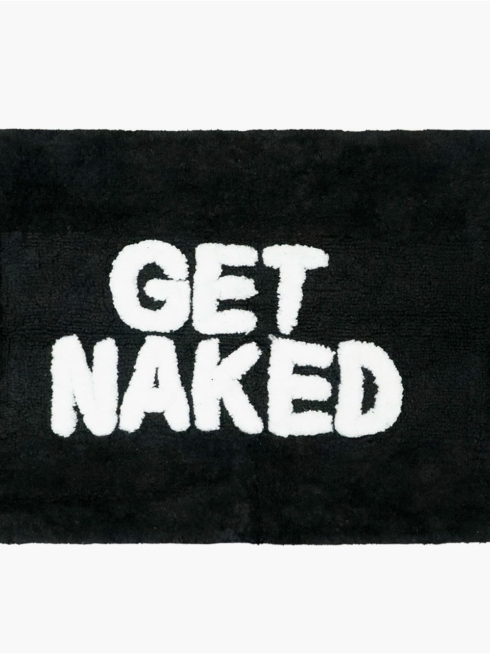 Plush Black 'GET NAKED' Bath Mat - Bold White Lettering